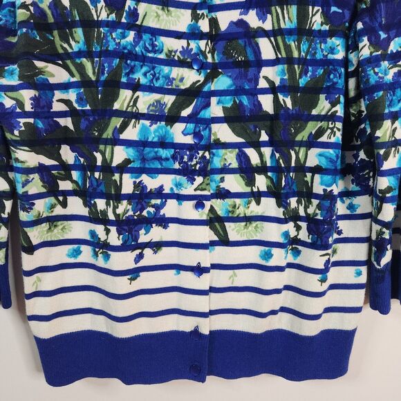 Talbots Womens White Blue Striped Floral Button Up Cardigan Size Large Coastal - Picture 5 of 9